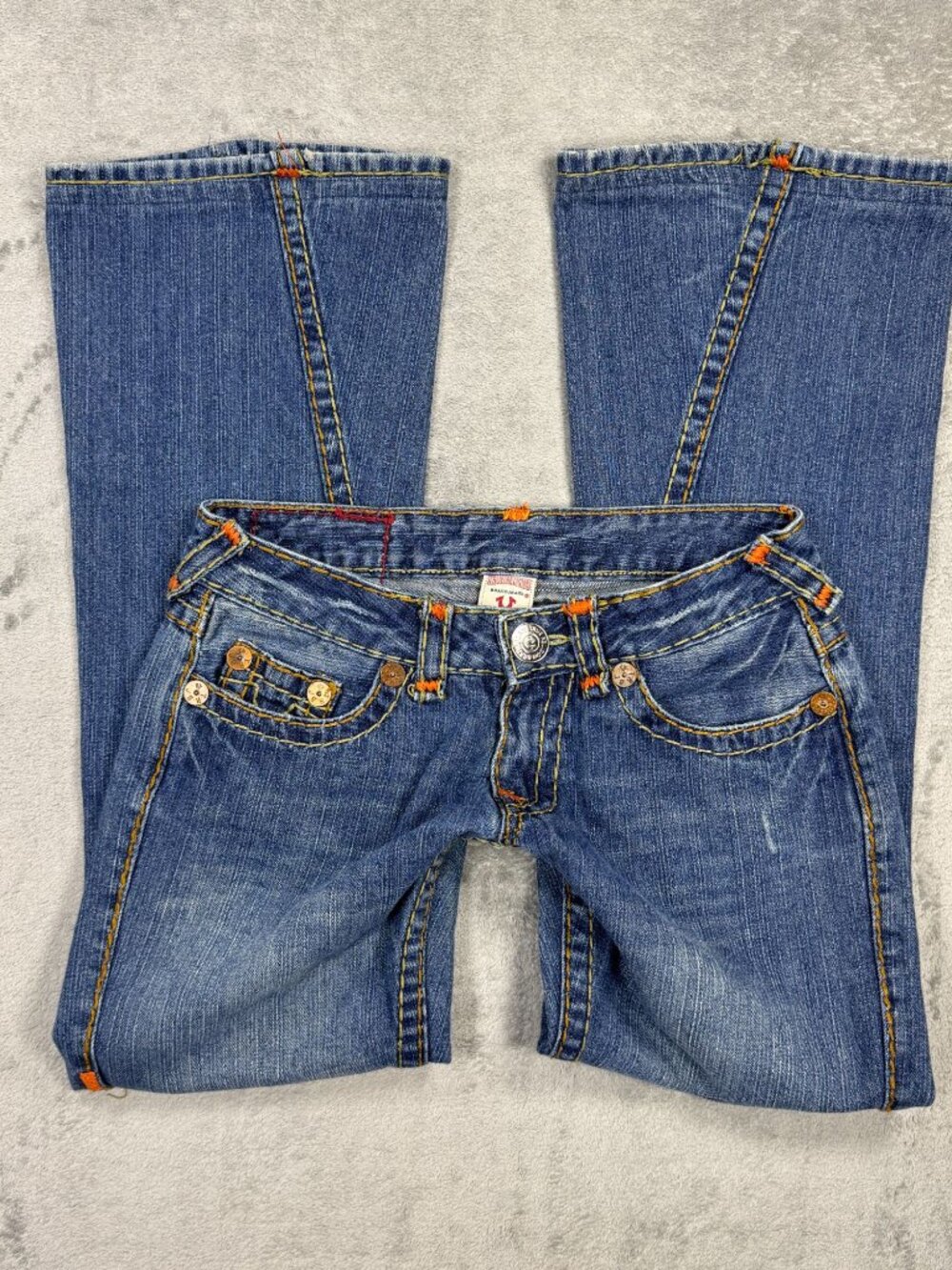 Y2K True Religion Bobby Super T Ultra Low Rise Bootcut Jeans Sz 29 Thick Stitch